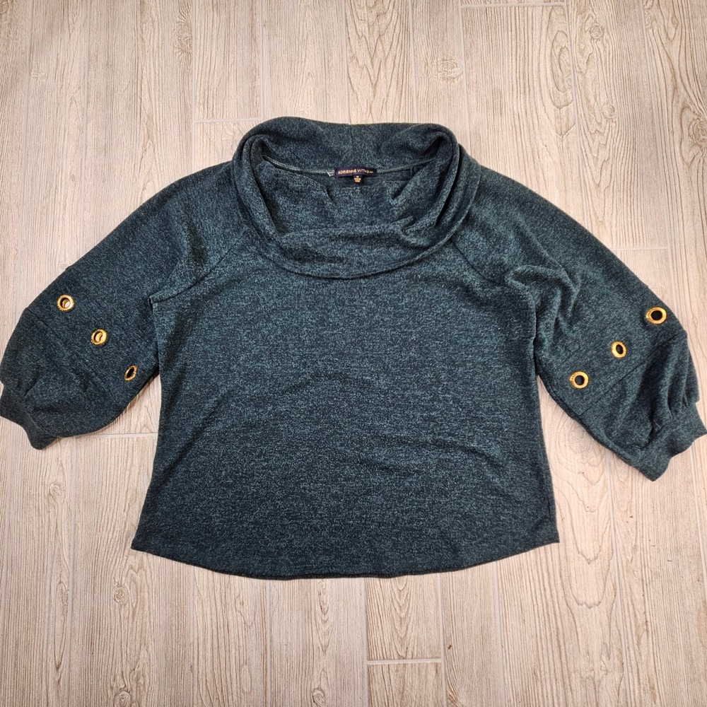 Adrienne Vittadini Teal Marl Cowl Neck Top Gold Grommet Sleeve XL VK34307